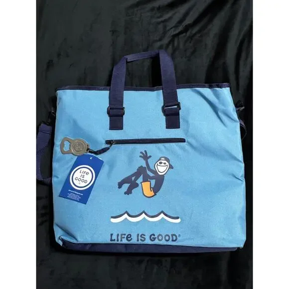 Life is Good Deluxe Blue Insulated Cooler Tote Bag + Can Opener NEW - Picture 3 of 4